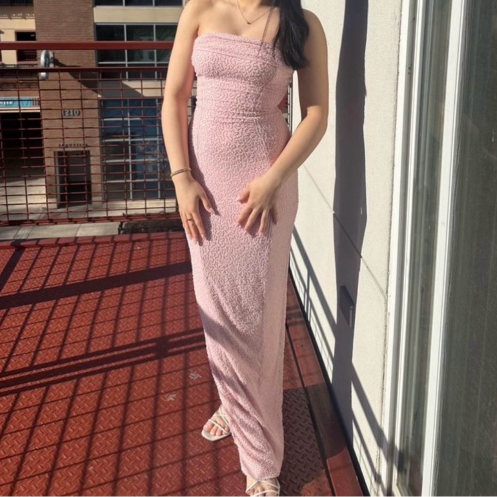 Oh Polly Blush Strapless Maxi Dress